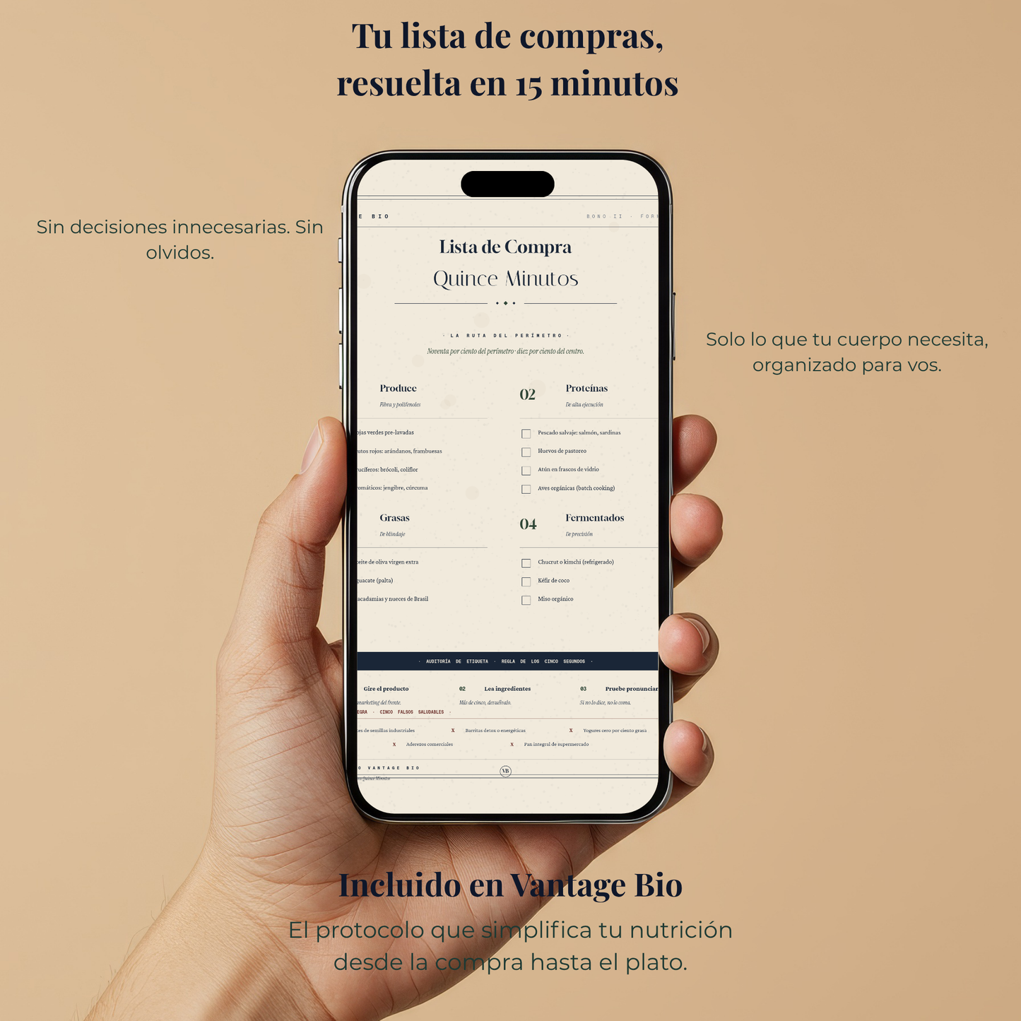 Bono Lista de Compras en 15 Minutos incluida en El Protocolo de la Claridad — Vantage Bio